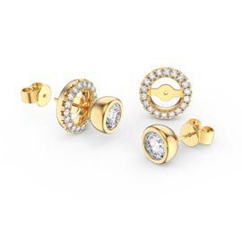 Infinity Diamond 18ct Yellow Gold Stud Earrings Halo Jacket Set