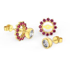 Infinity White Sapphire 9ct Yellow Gold Stud Earrings Ruby Halo Jacket Set