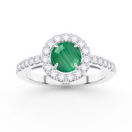 Malachite 18ct White Gold Diamond Halo Engagement Ring