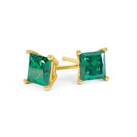 Charmisma 1ct Emerald Princess 9ct Yellow Gold Stud Earrings