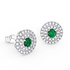 Fusion Emerald Halo Platinum plated Silver Stud Earrings