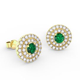 Fusion Emerald Halo 18ct Gold Vermeil Stud Earrings