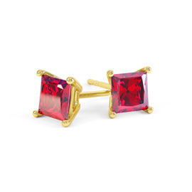 Charmisma 1ct Ruby Princess 18ct Gold Vermeil Stud Earrings