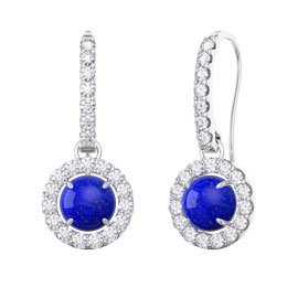 Halo Lapis Platinum plated Silver Pave Drop Earrings