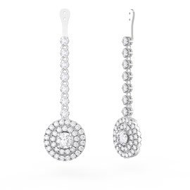 Fusion White Sapphire Halo Platinum plated Silver Earring Drops