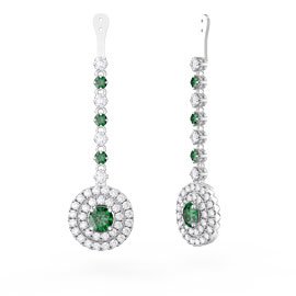 Fusion Emerald Halo 18ct White Gold Earrings Drops