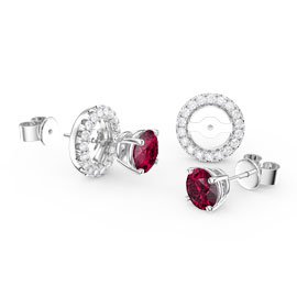 Fusion Ruby Platinum plated Silver Stud Earrings Halo Jacket Set