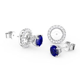 Fusion Sapphire Platinum plated Silver Stud Earrings Halo Jacket Set