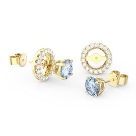 Fusion Aquamarine and Diamonds 18ct Gold Stud Earrings and Diamond Halo Jacket Set