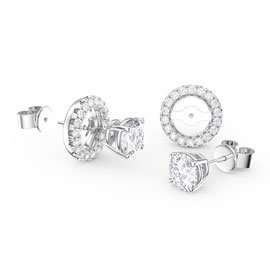 Fusion White Sapphire Platinum plated Silver Stud Earrings Halo Jacket Set
