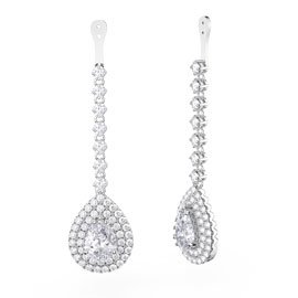 Fusion Moissanite Pear Halo 18ct White Gold Earring Drops