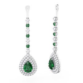 Fusion Emerald and Diamond Pear Halo 18ct White Gold Earrings Drops