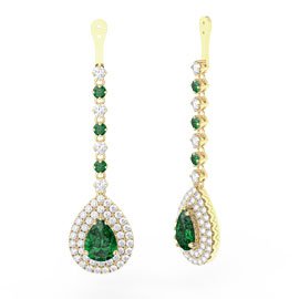 Fusion Emerald and Diamond Pear Halo 18ct Gold Earrings Drops