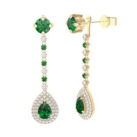 Fusion Emerald and Diamond Pear Halo 18ct Gold Stud Drop Earrings Set