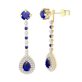 Fusion Sapphire Pear Halo 18ct Yellow Gold Stud Drop Earrings Set