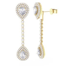Fusion White Sapphire Pear Halo 18ct Gold Vermeil Stud and Drop Earrings Set