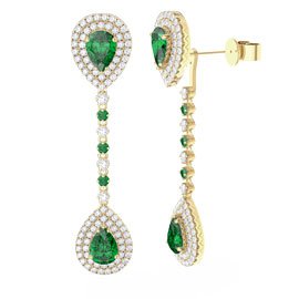Fusion Emerald and Diamond Pear Halo 18ct Gold Stud and Drop Earrings Set