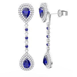Fusion Sapphire and Diamond Pear Halo 18ct White Gold Stud and Drop Earrings Set