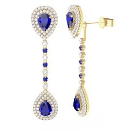 Fusion Sapphire Pear Halo 18ct Yellow Gold Stud and Drop Earrings Set