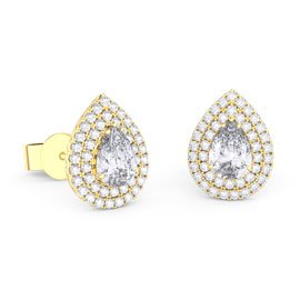 Fusion White Sapphire Pear Halo 18ct Gold Vermeil Stud Earrings