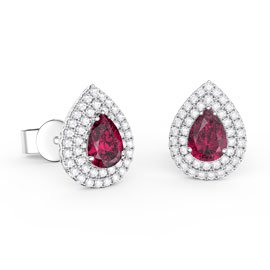 Fusion Ruby and Diamond Pear Halo 18ct White Gold Stud Earrings