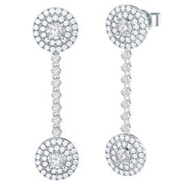 Fusion Moissanite Halo 18ct White Gold Stud and Drop Earrings Set