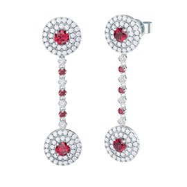 Fusion Ruby 18ct White Gold Halo Stud Drop Earrings Set