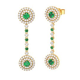 Fusion Emerald 18ct Gold Vermeil Stud and Halo Drop Earrings Set