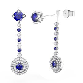 Fusion Sapphire Halo Platinum plated Silver Stud Drop Earrings Set