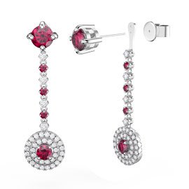 Fusion Ruby Halo 18ct White Gold Stud Drop Earrings Set
