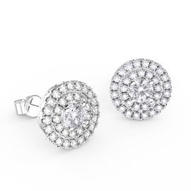 Fusion White Sapphire Halo Platinum plated Silver Stud Earrings
