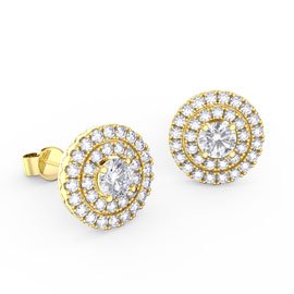 Fusion Moissanite Halo 18ct Yellow Gold Stud Earrings