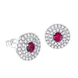 Fusion Ruby Halo Platinum plated Silver Stud Earrings