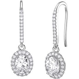 Eternity 1.5ct White Sapphire Oval Halo Platinum plated Silver Pave Drop Earrings