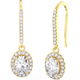 Eternity 1.5ct Moissanite e Oval Halo 18ct Yellow Gold Pave Drop Earrings