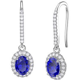 Eternity 1.5ct Sapphire Oval Halo Platinum plated Silver Pave Drop Earrings