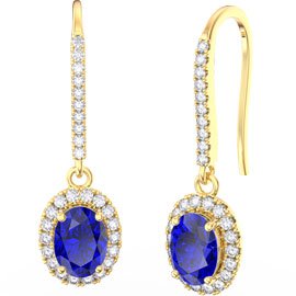 Eternity 1.5ct Sapphire and Diamond Oval Halo 18ct Yellow Gold Pave Drop Earrings