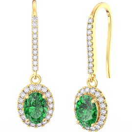 Eternity 1.5ct Emerald Oval Halo 18ct Gold Vermeil Pave Drop Earrings