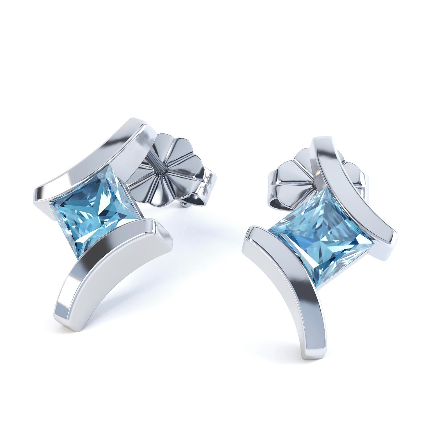 Combinations Blue Topaz Square Rhodium plated Silver Earrings #1