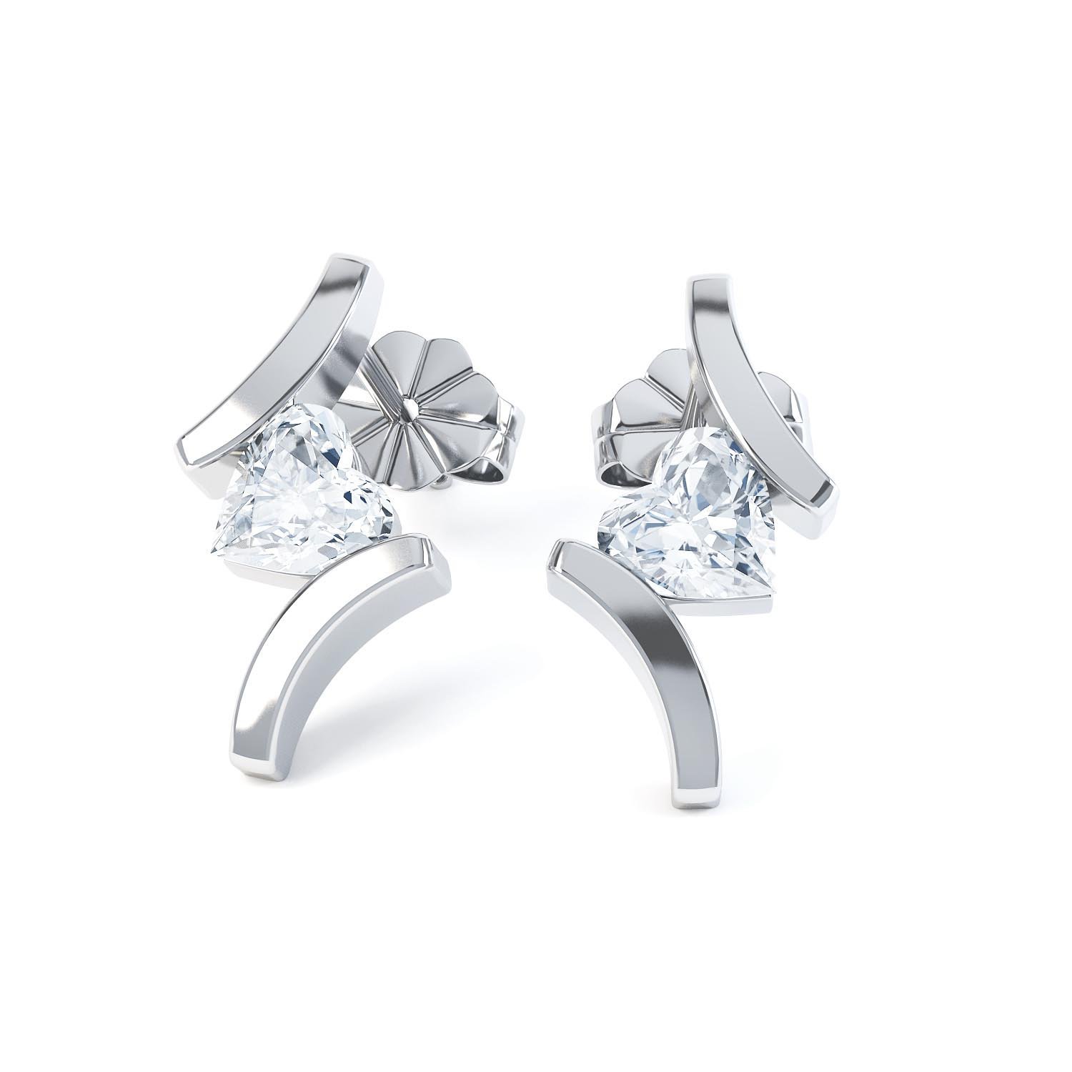 Combinations White Topaz Heart Rhodium plated Silver Earrings