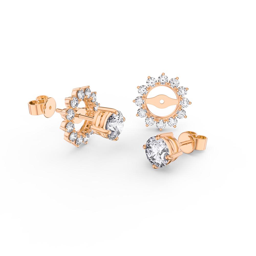 Fusion Diamonds 18ct Rose Gold Stud Starburst Earrings Halo Jacket Set