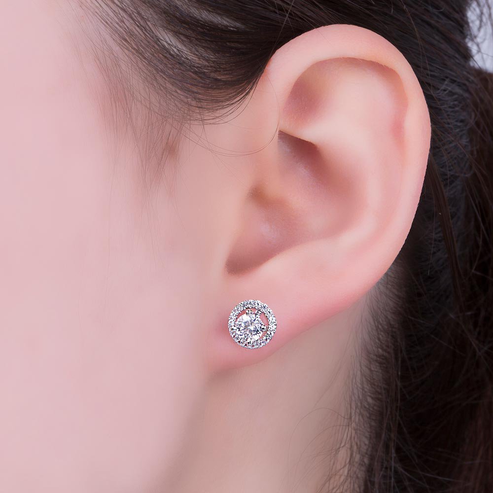 Fusion White Sapphire Platinum plated Silver Stud Earrings Halo Jacket Set #5