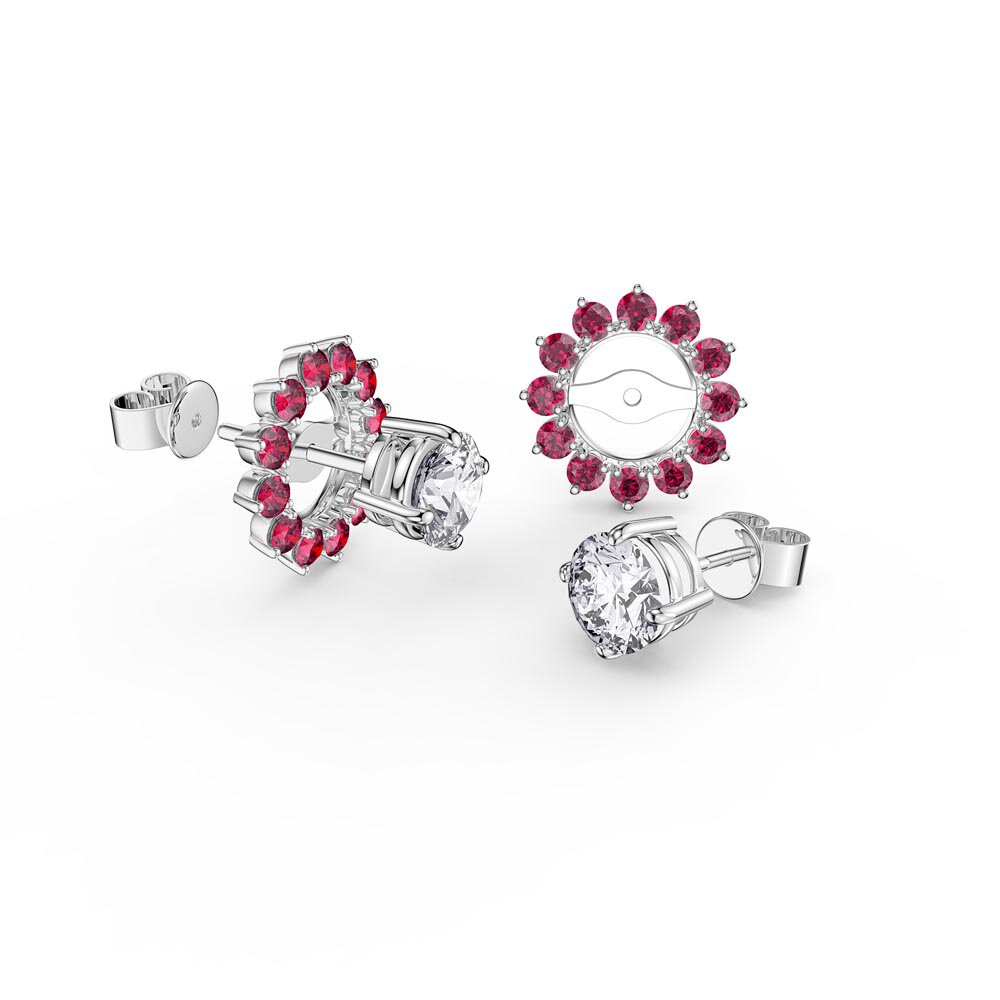 Fusion White Sapphire 9ct White Gold Stud Earrings Ruby Halo Jacket Set #1