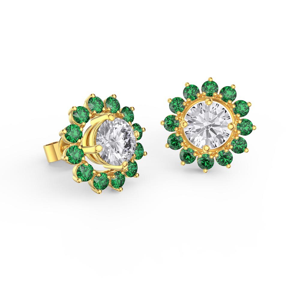 Fusion White Sapphire 9ct Yellow Gold Stud Earrings Emerald Halo Jacket Set #2
