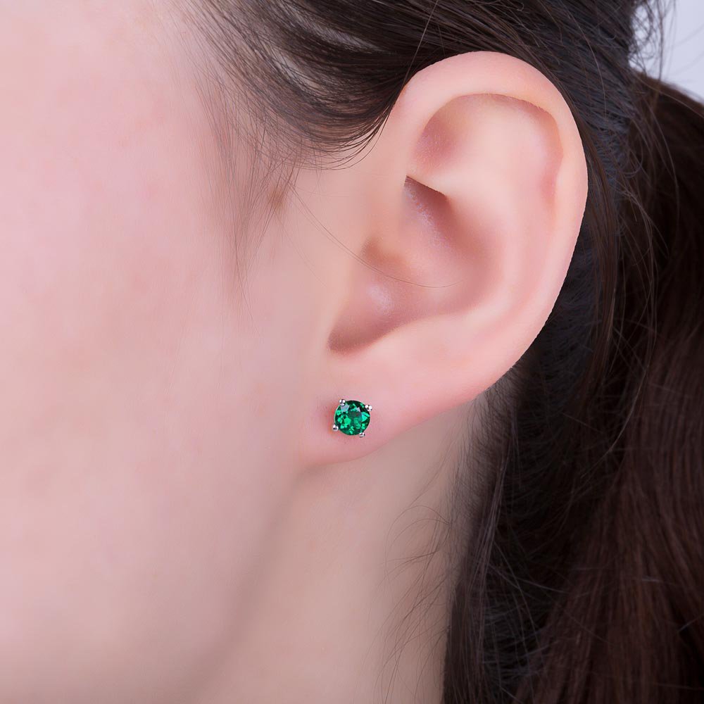 Charmisma 1ct Emerald Platinum Plated Silver Stud Earrings #2