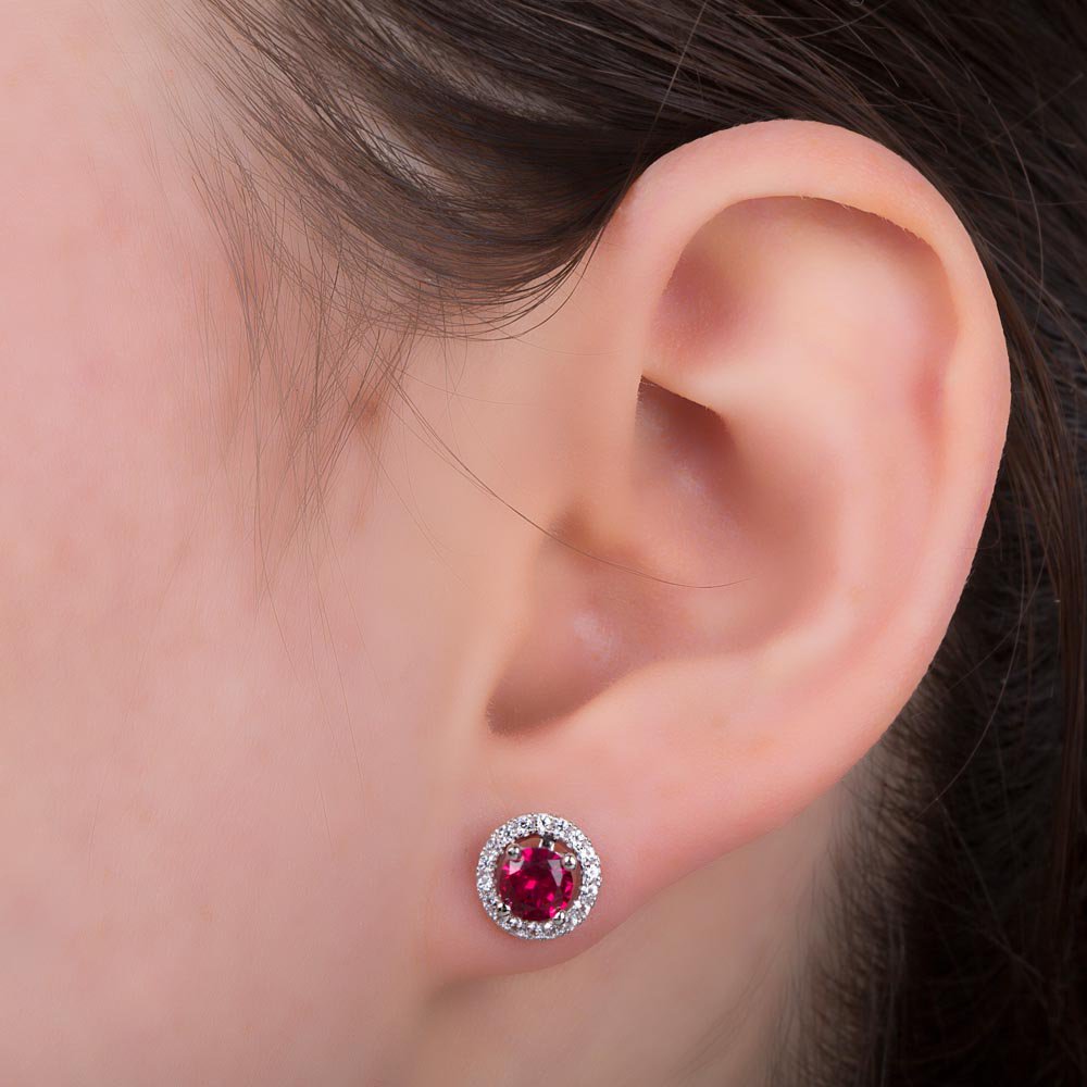 Fusion Ruby Platinum plated Silver Stud Earrings Halo Jacket Set #3