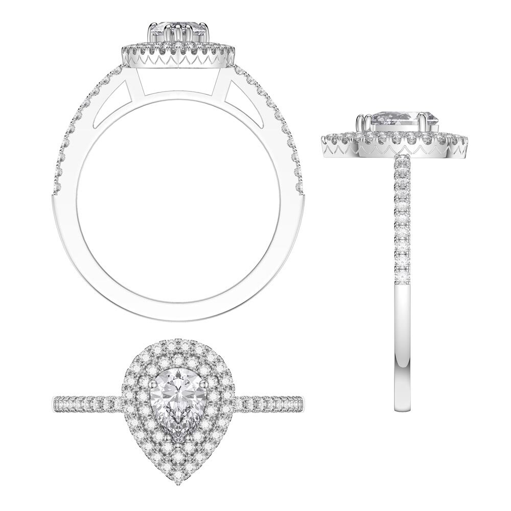 Fusion Moissanite Pear 18ct White Gold Diamond Halo Engagement Ring #8