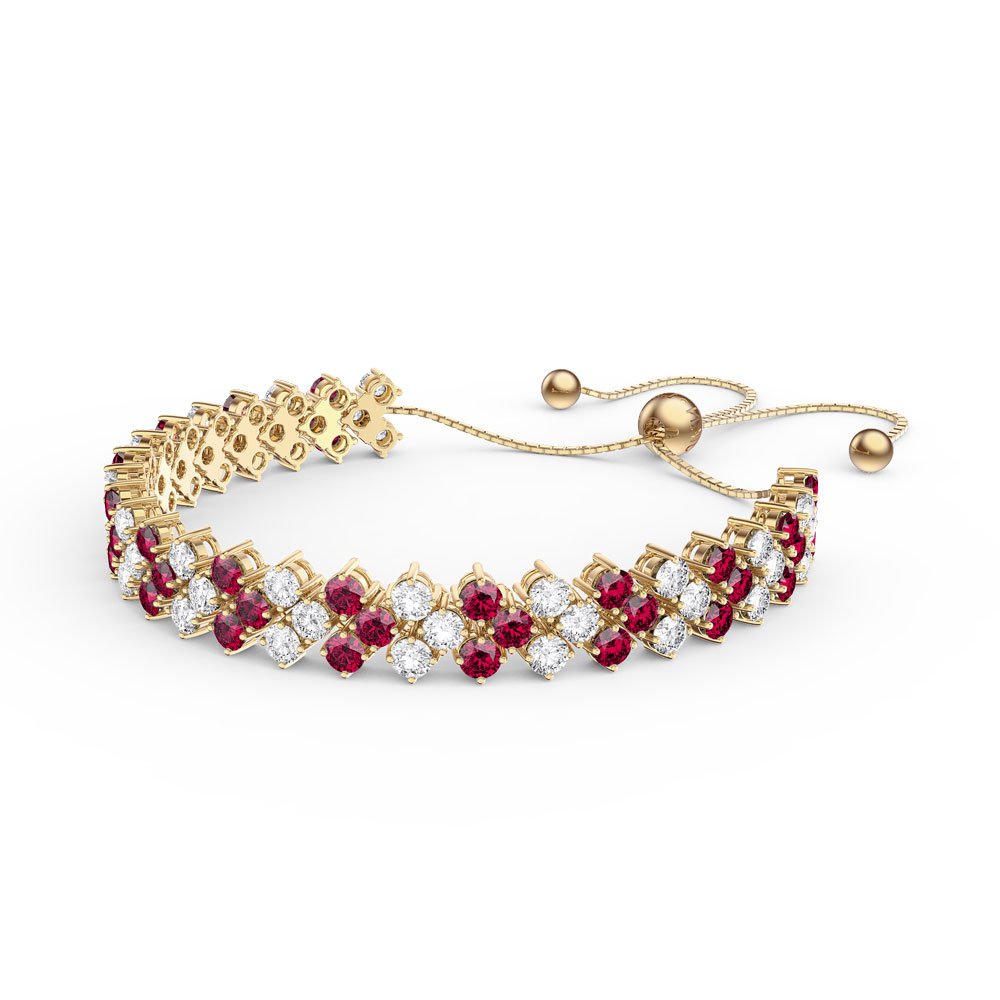 Eternity Three Row Ruby and Moissanite 9ct Gold Adjustable Tennis Bracelet