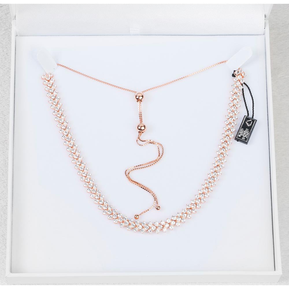 Eternity Three Row White Sapphire 18ct Rose Gold Vermeil Adjustable Choker Tennis Necklace #3