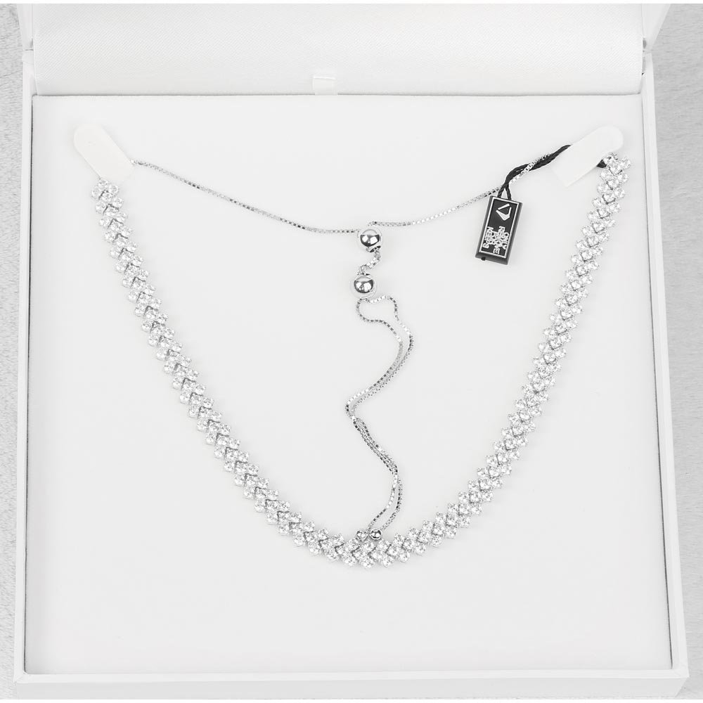 Eternity Three Row White Sapphire Platinum plated Silver Adjustable Choker Tennis Necklace #3